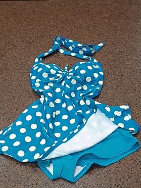 COCOSHIP Blue and White Polka Dot Womens Size M